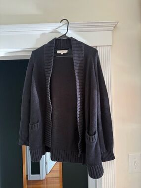 LOFT Open-Front Black Knit Cardigan Sweater